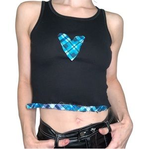 blue heart patchwork crop tank